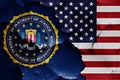 Flag of FBI and USA painted on cracked wall Royalty Free Stock Photo