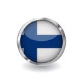 Flag of finland, button with metal frame and shadow. finland flag vector icon, badge with glossy effect and metallic border. Reali