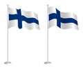 Flag of Finland on flagpole waving in the wind. Holiday design element. Checkpoint for map symbols. Isolated vector on white Royalty Free Stock Photo