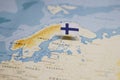 The Flag of finland in the world map Royalty Free Stock Photo