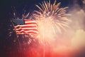 A flag with fireworks in the background AI generation Royalty Free Stock Photo