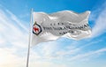 flag of Fort Saskatchewan , Canada at cloudy sky background on sunset, panoramic view. Canadian travel and patriot concept. copy