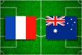 Flag France - Australia on the football field. Football match