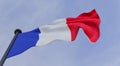Flag France background of clouds, fabric flag France, blue sky background with France flag, 3D work and 3D image