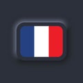 Flag of France. National France flag. French symbol. Vector. Simple icons with flags. Neumorphic UI UX dark user interface. Royalty Free Stock Photo