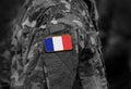 Flag of France on soldiers arm collage Royalty Free Stock Photo