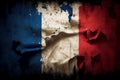 Flag of France or the Tricolour background with a distressed vintage weathered effect texture