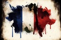 Flag of France or the Tricolour background with a distressed vintage weathered watercolour effect