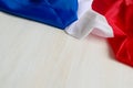 Flag of France on a white background. Happy Bastille Day. 14th July. Celebrating a public holiday. Independence Day. Greeting card Royalty Free Stock Photo