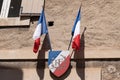 Flag french and blazonry in city hall in france Royalty Free Stock Photo