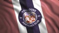 Flag of French football club. Motion. Beautiful 3D flag in wind with logo of football club. Emblem of Toulouse Football