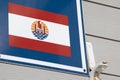 Flag of French Polynesia tahiti red and white line with blason island Royalty Free Stock Photo