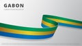 Flag of Gabon. Realistic wavy ribbon with Gabonese flag colors. Graphic and web design template. National symbol