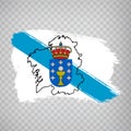 Flag of  Galicia from brush strokes. Blank map of Galicia. Kingdom of Spain. High quality map and flag Valencia Royalty Free Stock Photo