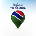 Flag of Gambia in shape of map pointer or marker. Welcome to Gambia. Vector.