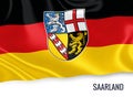 Flag of German state Saarland waving on an isolated white background.