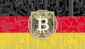 flag of Germany and bitcoin, Integrated Circuit Board pattern. Bitcoin Stock Growth. Conceptual image for investors in