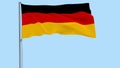 Flag of Germany on a flagpole fluttering in the wind on a transparent blue background, 3d rendering, PNG format with ALPHA transpa