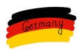 Flag of Germany, stylized vector illustration with freehand text country name inside the flag. Black red yellow German flag and