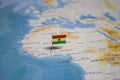 The Flag of ghana in the world map