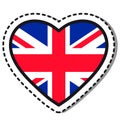 Flag Great Britain heart sticker on white background. Vintage vector love badge. Template design element. National day.