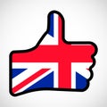 Flag of Great Britain in the shape of Hand with thumb up.