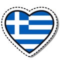 Flag Greece heart sticker on white background. Vintage vector love badge. Template design element. National day.