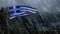 Flag of Greece with rain and dark clouds, hail rain forecast symbol - nature 3D illustration