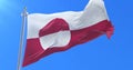 Greenlandic flag waving at wind with blue sky in slow, loop