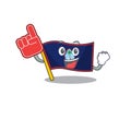 Flag guam mascot cartoon style holding a Foam finger