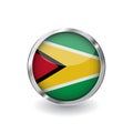 Flag of guyana, button with metal frame and shadow. guyana flag vector icon, badge with glossy effect and metallic border. Realist Royalty Free Stock Photo