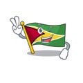 Flag guyana two finger flown on mascot pole