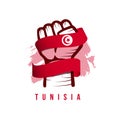 Tunisia Hand and Flag Vector Template Design Illustration