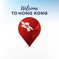 Flag of Hong Kong in shape of map pointer or marker. Welcome to Hong Kong. Vector illustration. Royalty Free Stock Photo