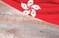 Flag Hong Kong and space for text on a wooden background