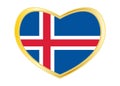 Flag of Iceland in heart shape, golden frame Royalty Free Stock Photo