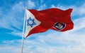 flag of IDF Computer Service Directorate , Israel at cloudy sky background on sunset, panoramic view. Israeli travel and patriot