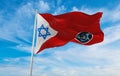 flag of IDF Manpower Directorate , Israel at cloudy sky background on sunset, panoramic view. Israeli travel and patriot concept.
