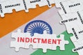 On the flag of India - puzzles with the names of cities and puzzles with the inscription - Indictment