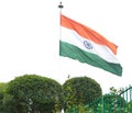 Flag of India or Tiranga made of khadi, mast waving in the wind