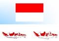 Flag of Indonesia in a static position and the outline of the country in the color of the national flag, on a transparent