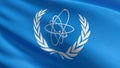 Flag of The International Atomic Energy Agency or IAEA, international organization of nuclear energy. 3D rendering illustration of