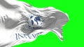 Flag with Interpol emblem developing in the wind, slow motion, green background Austria, Vienna, January 29, 2024.