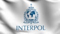 Flag of Interpol or The International Criminal Police Organization commonly. 3D rendering illustration of waving sign symbol