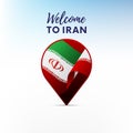Flag of Iran in shape of map pointer or marker. Welcome to Iran. Vector illustration. Royalty Free Stock Photo