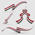 Flag of Iraq. 3rd of October. Set of realistic wavy ribbons in colors of iraqi flag on transparent background. Allahu