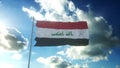 Flag of Iraq waving at wind against beautiful blue sky. 3d rendering Royalty Free Stock Photo