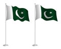 Flag of Islamic Republic of Pakistan on flagpole waving in the wind. Holiday design element. Checkpoint for map symbols. Isolated