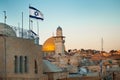 Flag of Israel. Dome of the Rock in the old city of Jerusalem, Israel. Royalty Free Stock Photo