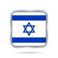 Flag of Israel. Shiny metallic gray square button.